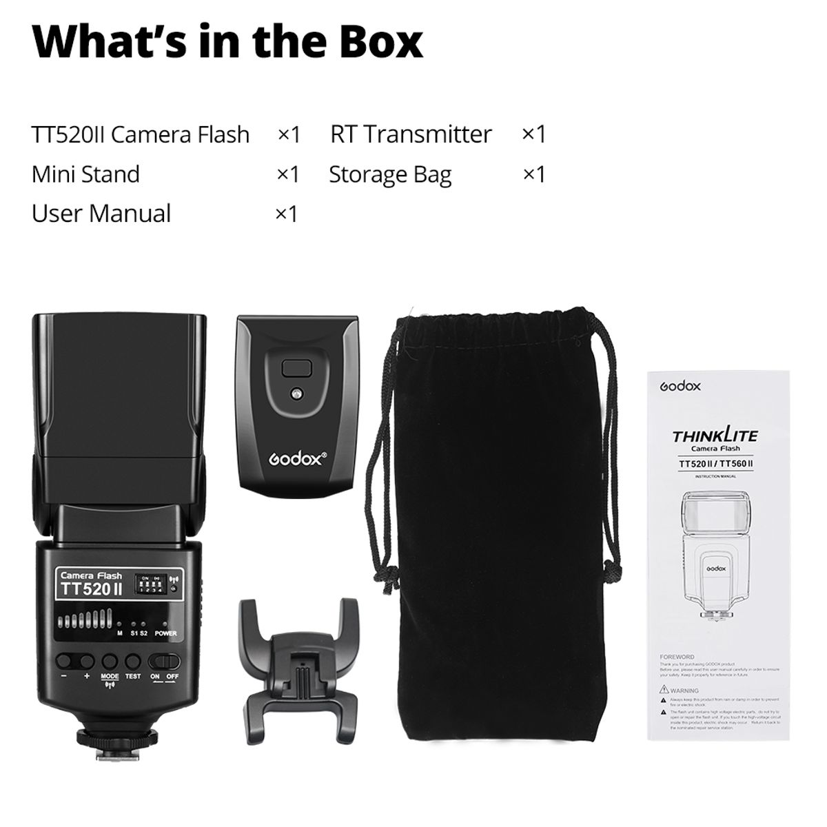 GODOX - Godox TT520II Speedlite Cámara Flash inalámbrico con disparador para Canon Nikon Sony Olympus