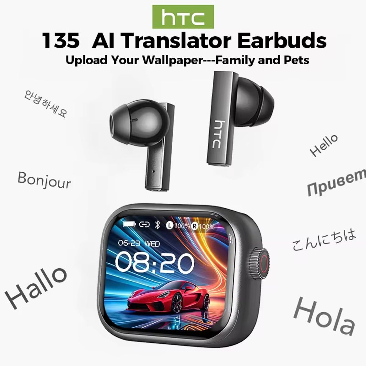 HTC - HTC Bluetooth auriculares inalámbricos de reducción de ruido de movimiento traducen auriculares ai