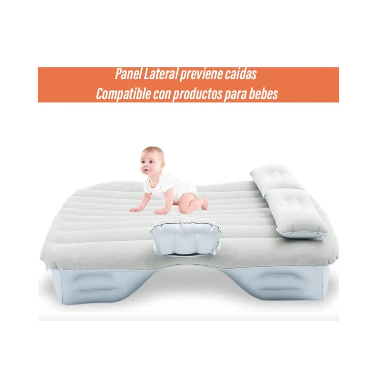 GENERICO - Colchon Inflable Asiento Trasero Auto + Compresor De Aire Color Gris