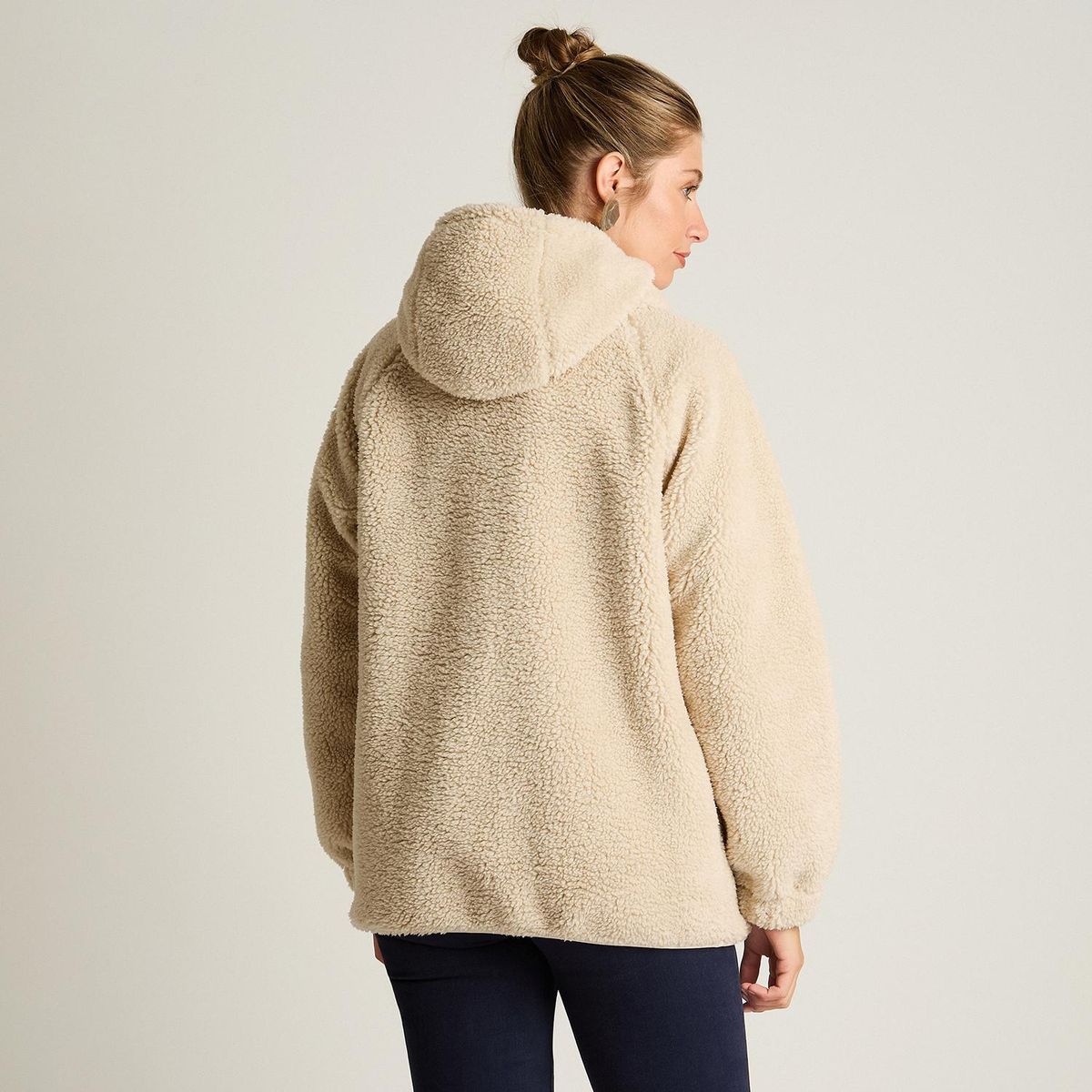 LORENZO DI PONTTI - Poleron Sherpa Beige Manga Larga Elasticidad Media Sin Forro Calce Normal Tela Plano