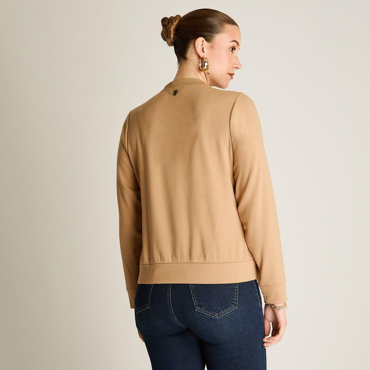 LORENZO DI PONTTI - Polerón Camel Escote Redondo con Estampado Frontal