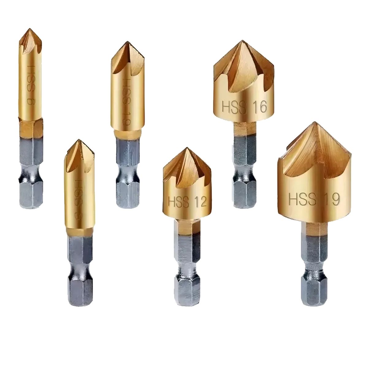 GENERICO - Set De 6 Avellanadores Para Metal 6, 8, 9, 12, 16 Y 19 Mm