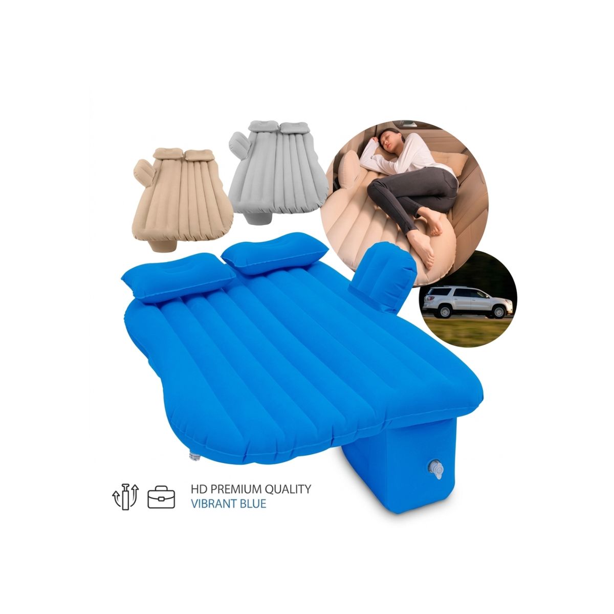 GENERICO - Colchon Inflable Asiento Trasero Auto + Compresor De Aire Color Azul