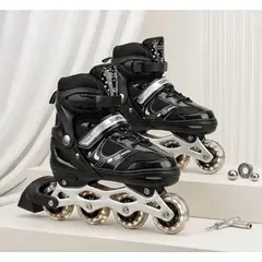 GENERICO - Patines Lineales NEGRO Niños Y Jóvenes + Set De Protección Talla S