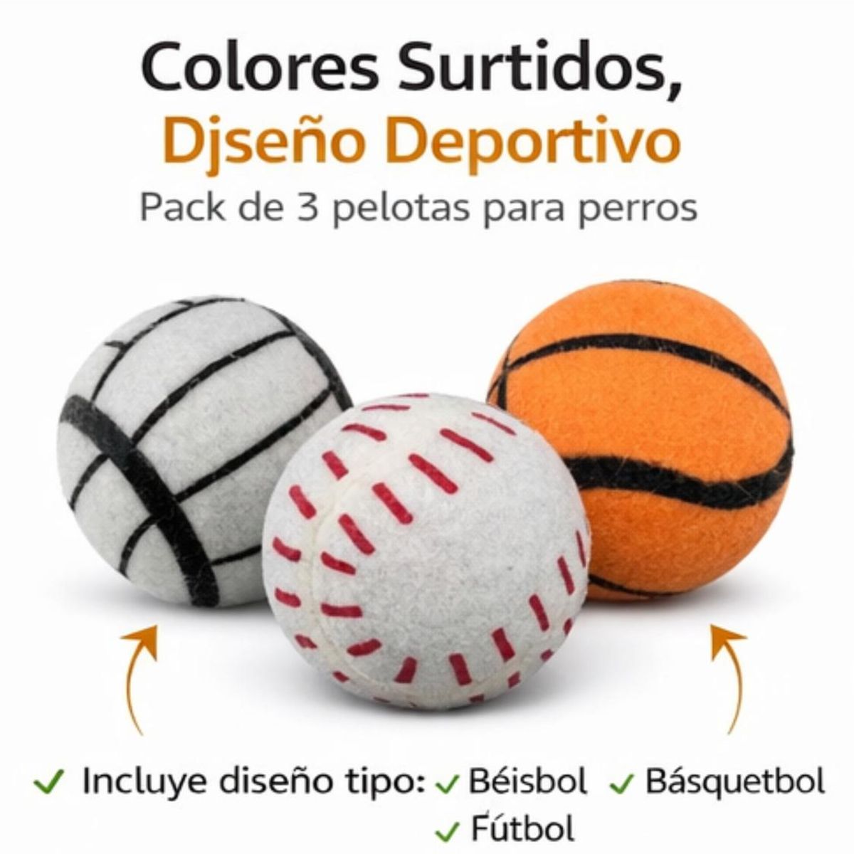 GENERICO - Pack 3 Pelotas con Sonido para Perros 7.6 cm