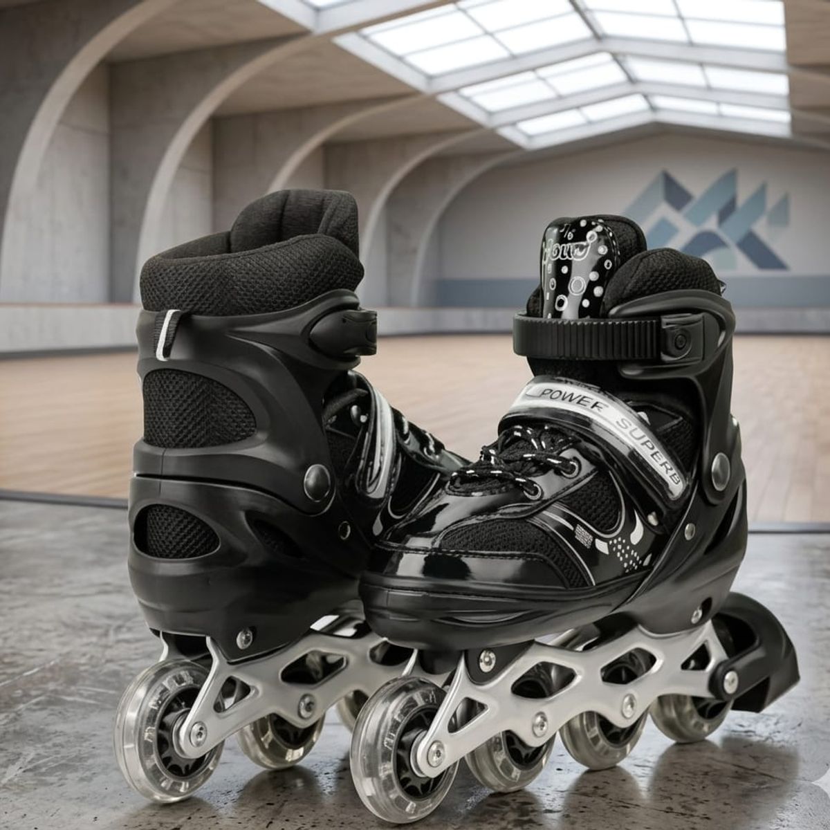 GENERICO - Patines Lineales NEGRO Niños Y Jóvenes + Set De Protección Talla M