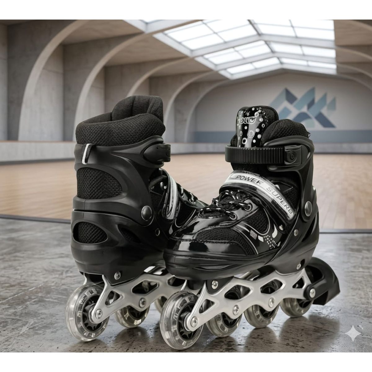 GENERICO - Patines Lineales NEGRO Niños Y Jóvenes + Set De Protección Talla M