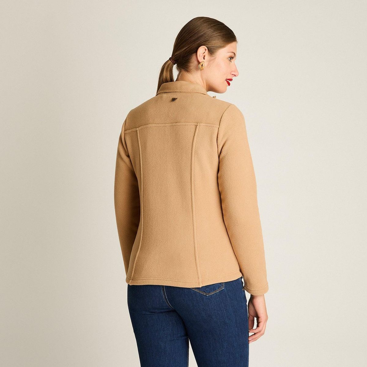 LORENZO DI PONTTI - Polerón Polar Camel Full Zipper con Diseño Quilted