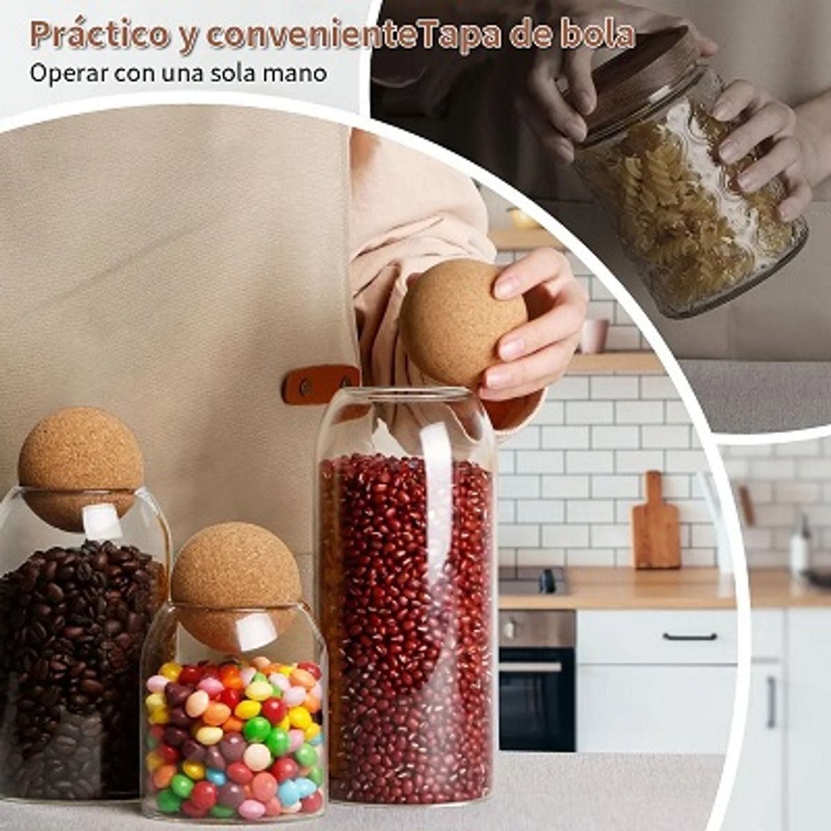 GENERICO - Pack 3 Botellas Frasco Vidrio Corcho Transparente Con Bola