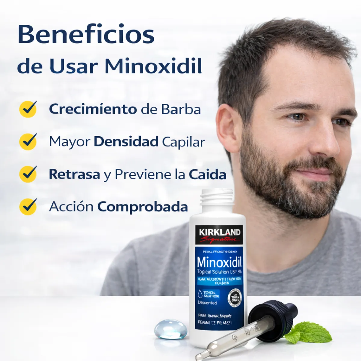 KIRKLAND - Minoxidil Kirkland 60ml Crecimiento Cabello Barba Extrafuerte Tratamiento 1 mes Usp5%