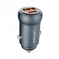 LENYES - Cargador Auto CA55 USB C + USB Carga Rápida 30W Aluminio
