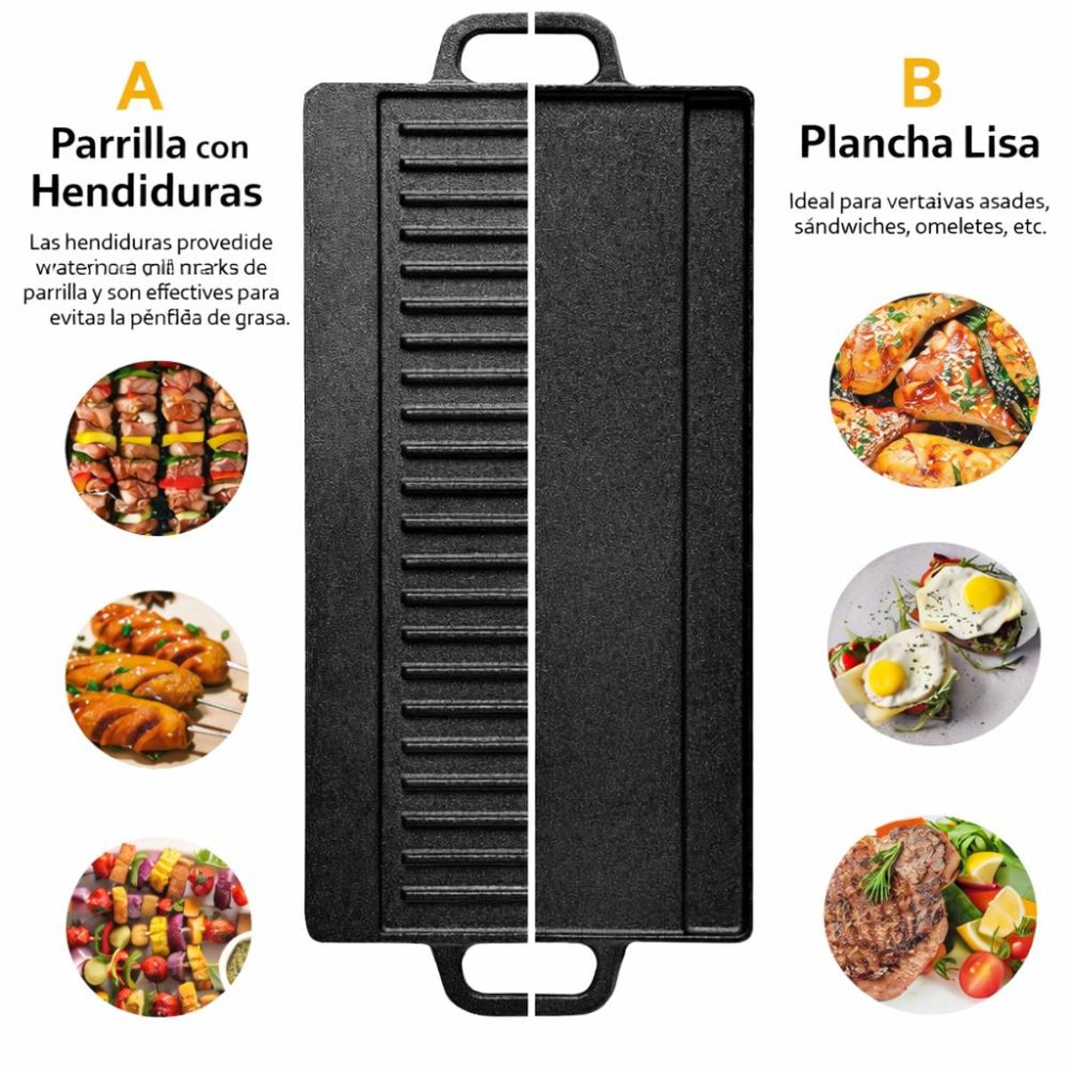 GENERICO - Plancha Parrilla Grill Reversible Hierro Fundido Cocina 50cm