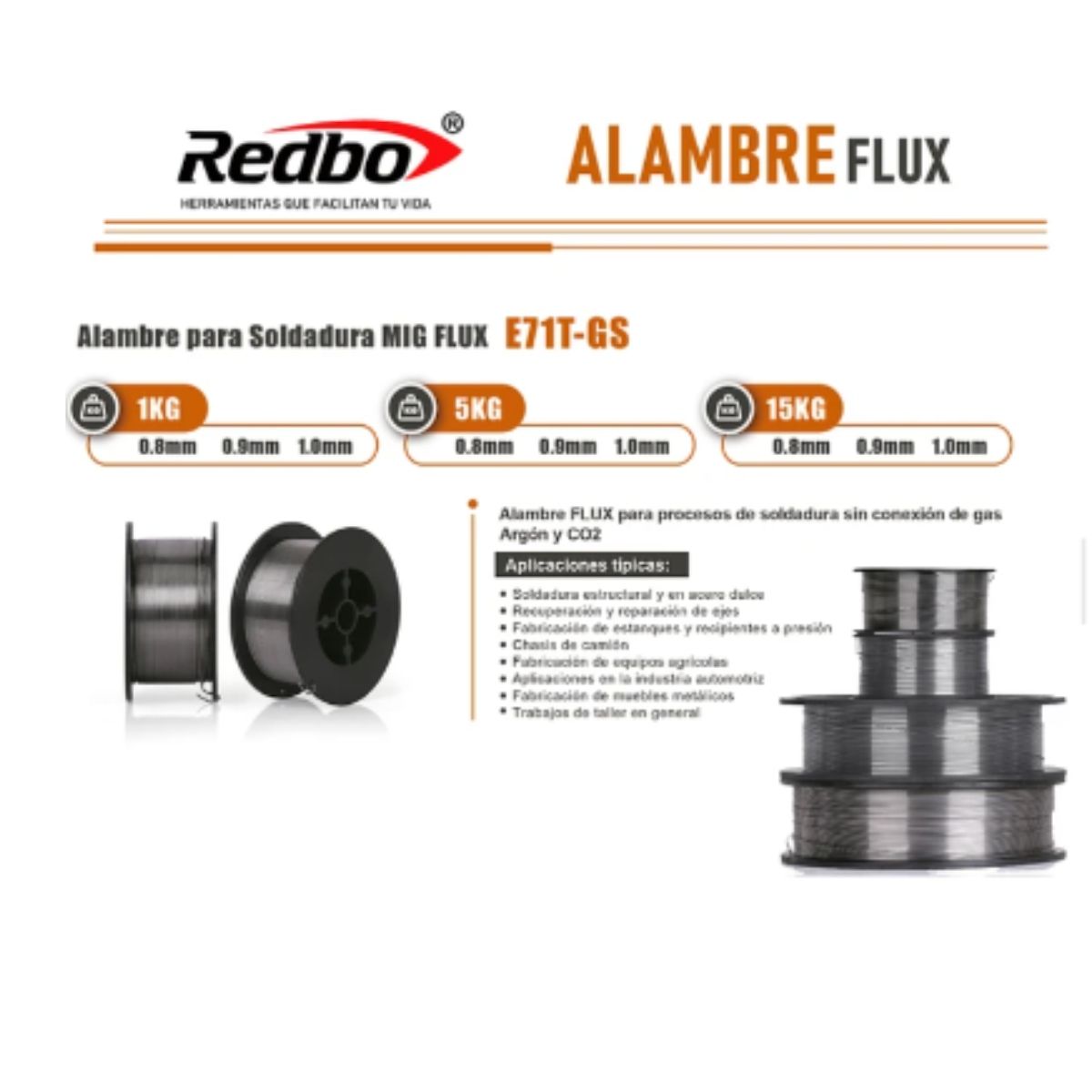 GENERICO - Soldadora Redbo MIG-25015kg +Alambre FLUX E71T 10mm 15KG