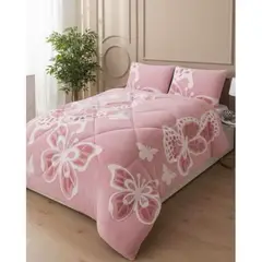 GENERICO - Cubrecama Plush Con Chiporro De Invierno 2 Plazas Diseño Mariposas Blancas