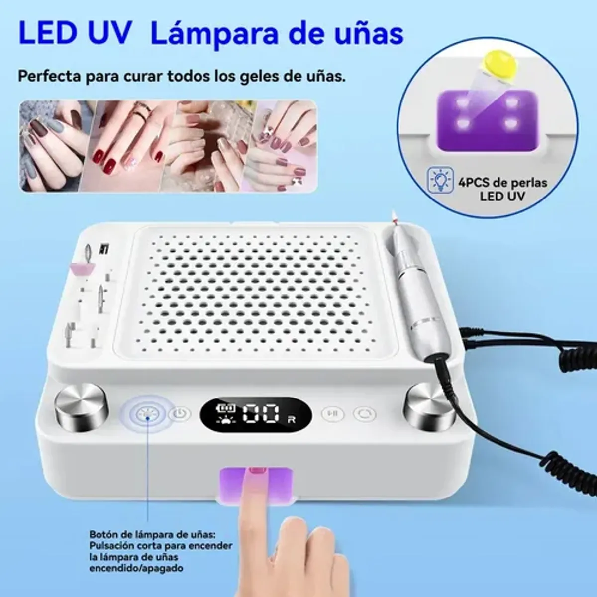 EVERSO - Juego Torno Maquina Para Uñas 35000RPM Profesional Con Led