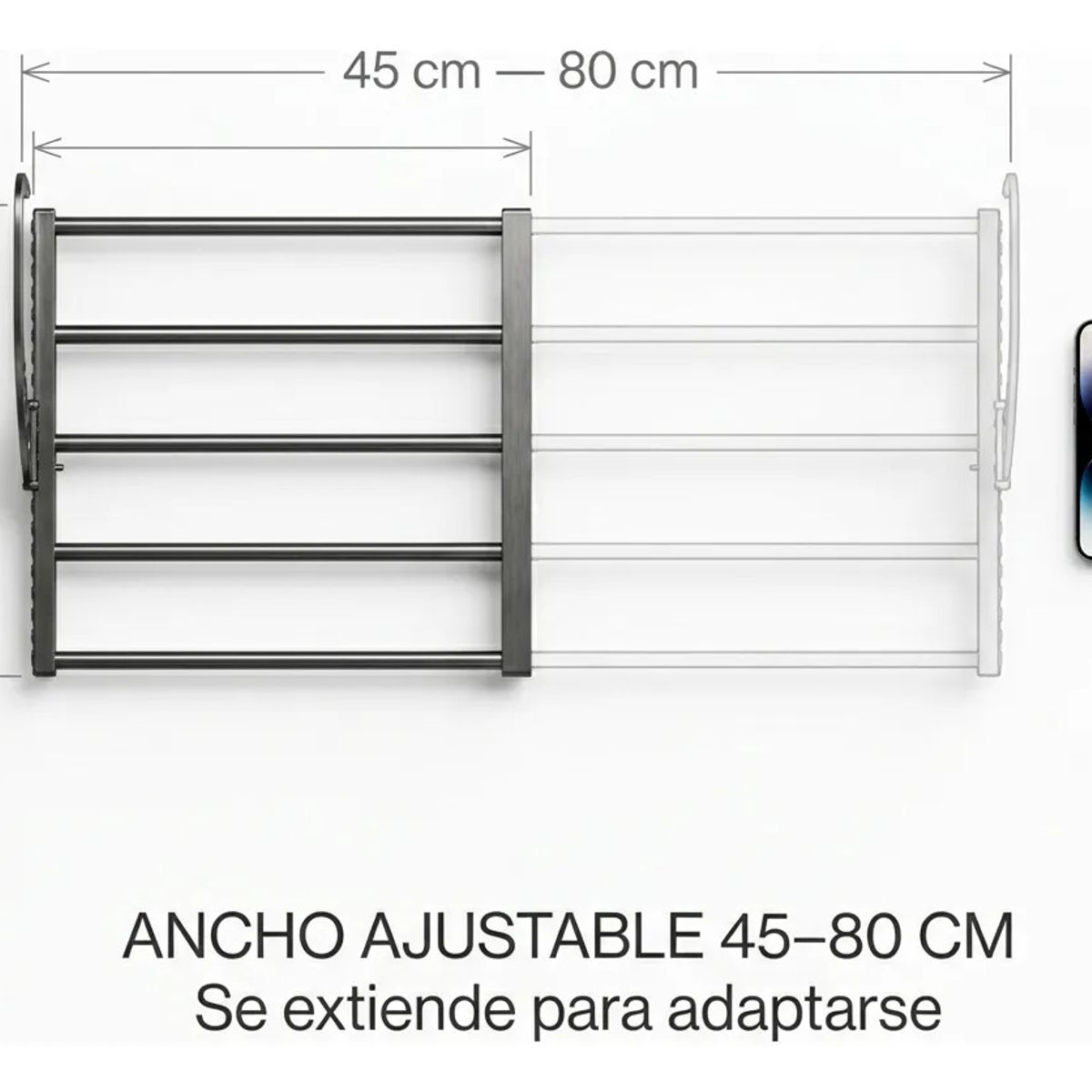 ARMONIA - Tendedero 80 cm Metálico para Balcón y Ventana