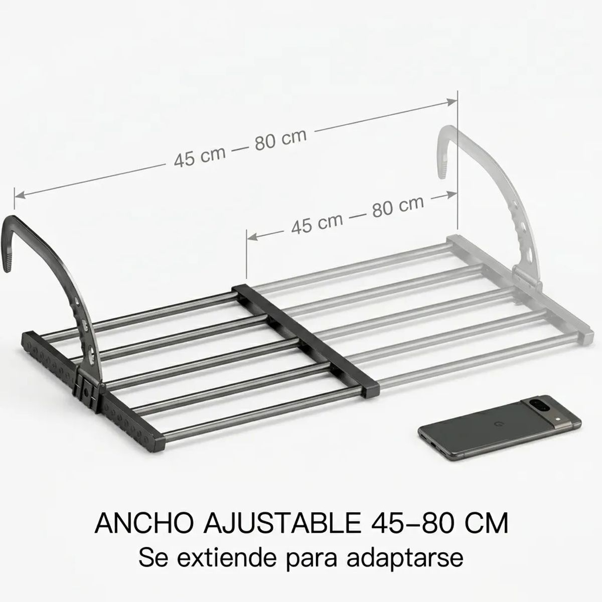 ARMONIA - Tendedero 80 cm Metálico para Balcón y Ventana