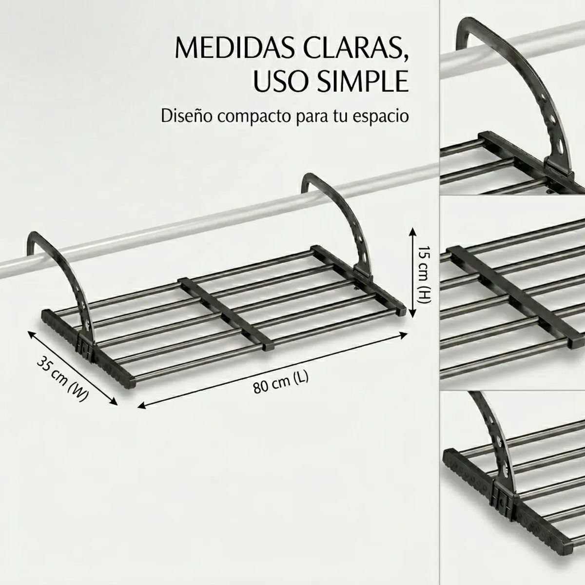 ARMONIA - Tendedero Metálico Plegable 80 cm para Balcón