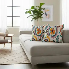 TODOHOGAR SANTIAGO DE CHILE - Set De 2 Cojines Bordados 45×45 Diseño Multicolor “Jardín Vivo”