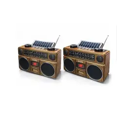 TASBEL - Pack 2 Radio Portatil FM AM Bluetooth Solar Recargable Linterna LED Retro Exterior Regalo
