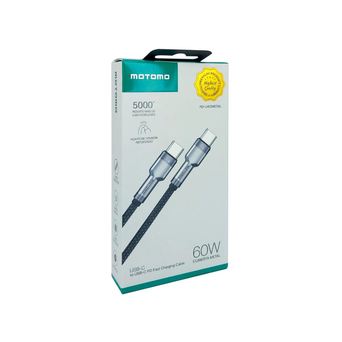 MOTOMO - CABLE USB TIPO C A TIPO C 60W CARGA RAPIDA METALICO MOTOMO