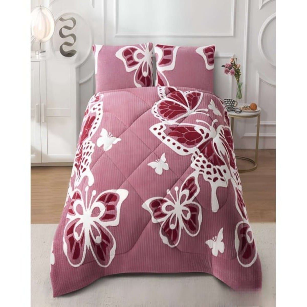 GENERICO - CubrecamaCubrecama Plush Con Chiporro  De Invierno 2 Plazas Mariposas Fucsia