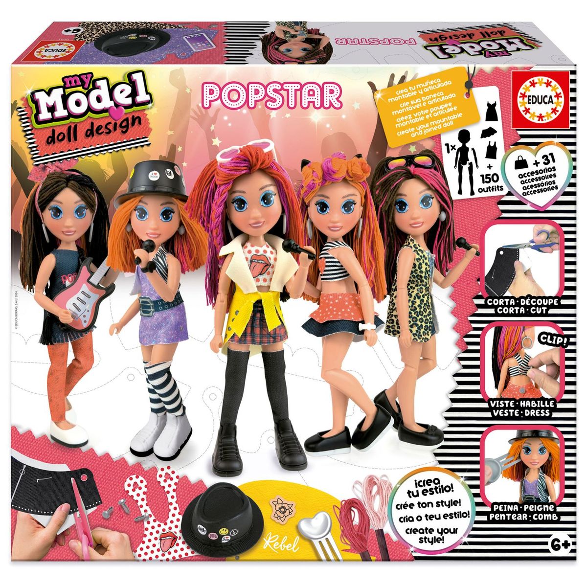 EDUCA - Muñeca Pop Star para Diseñar Ropa +150 Looks Creativos - PS