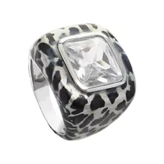 MERY SATT - Anillo Esmalte Negro Sello Con Circon 15