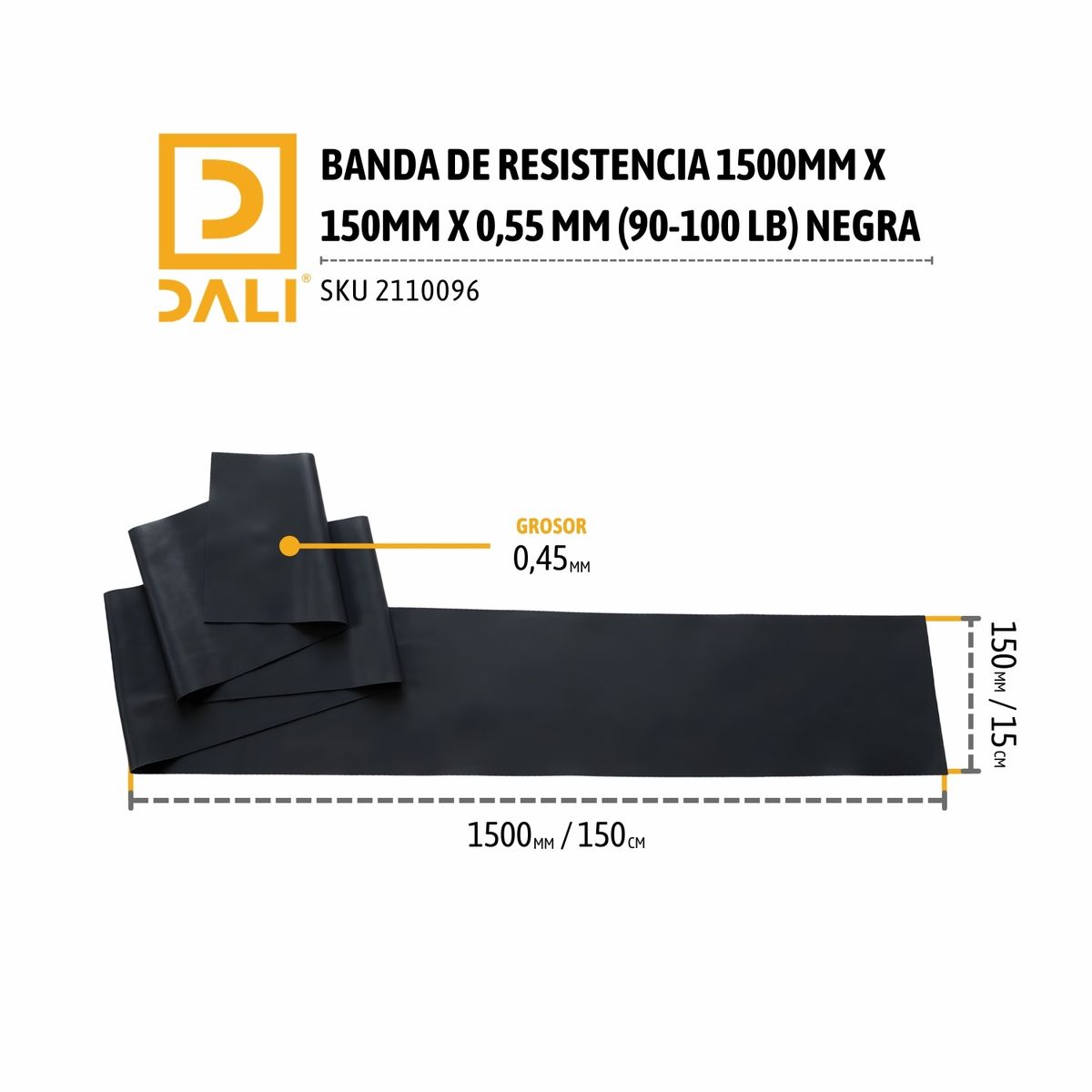 DALI - Banda de Resistencia Elástica Negra 90-100 lb Alta Resistencia 1500 mm Fitness Entrenamiento