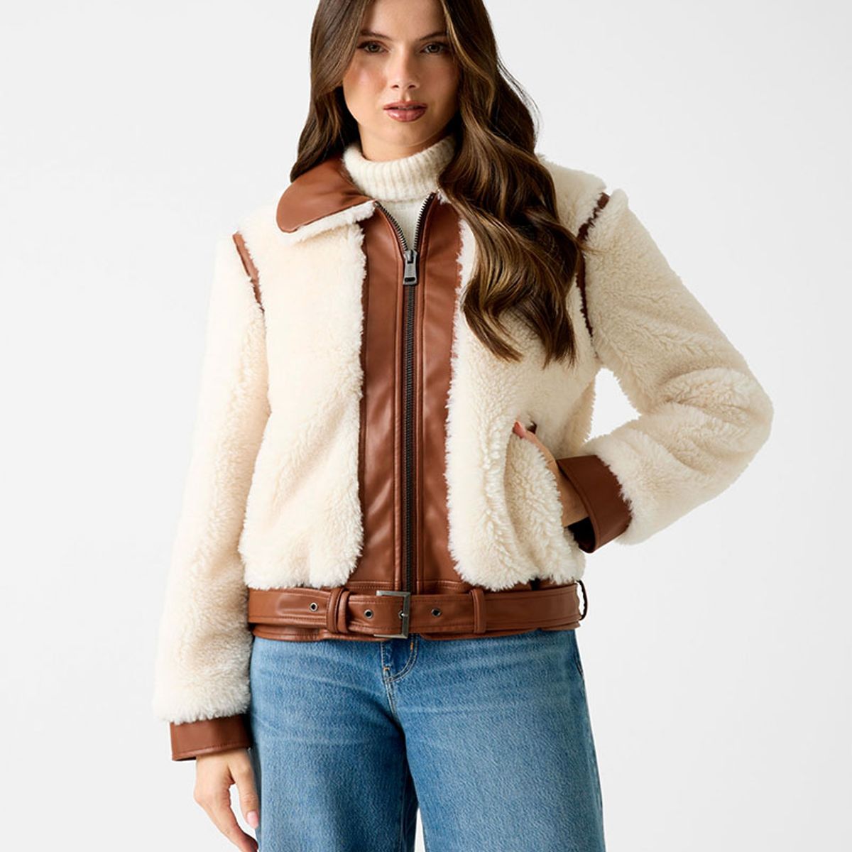 GUESS - Chaqueta Giordana Faux Fur Pu Mix Blanco