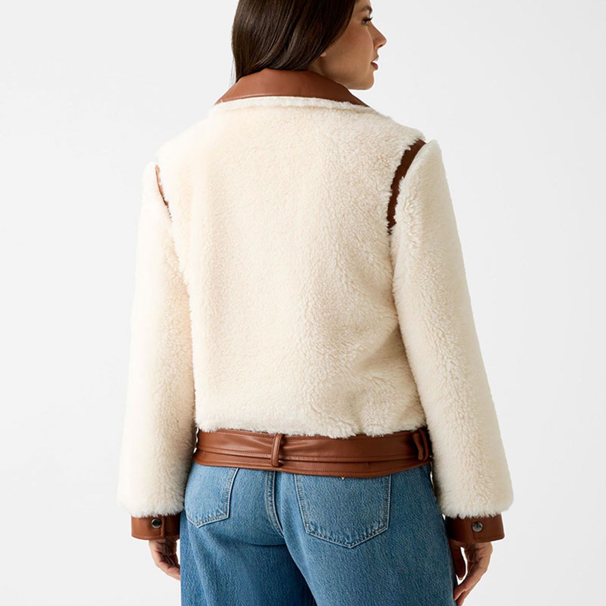 GUESS - Chaqueta Giordana Faux Fur Pu Mix Blanco