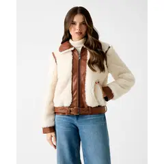 GUESS - Chaqueta Giordana Faux Fur Pu Mix Blanco