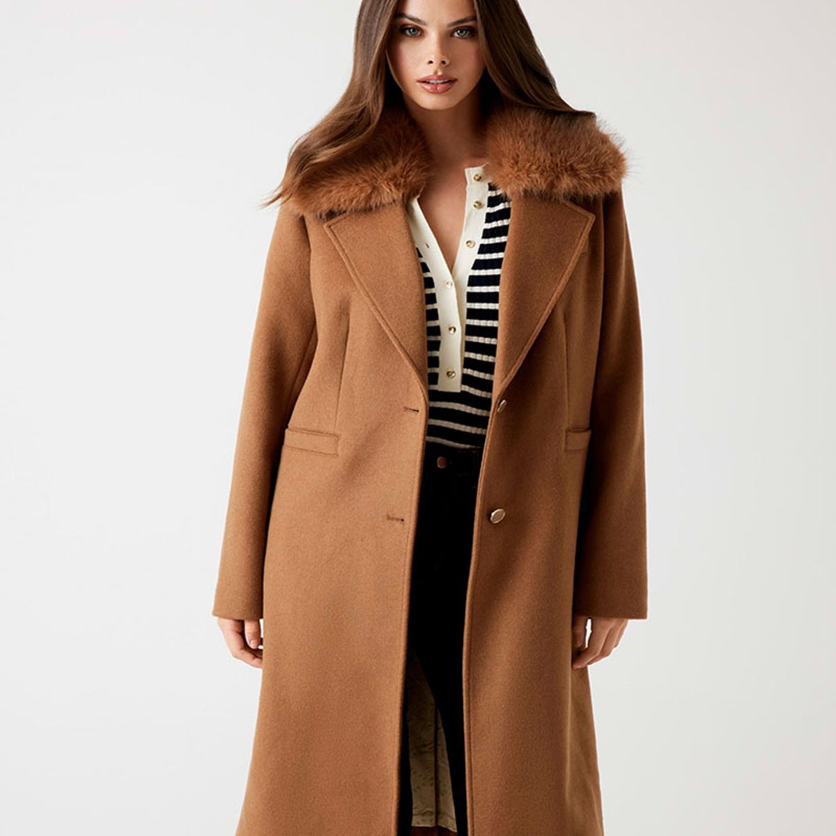 GUESS - Chaqueta Karole Fur Collar Coat Multicolor