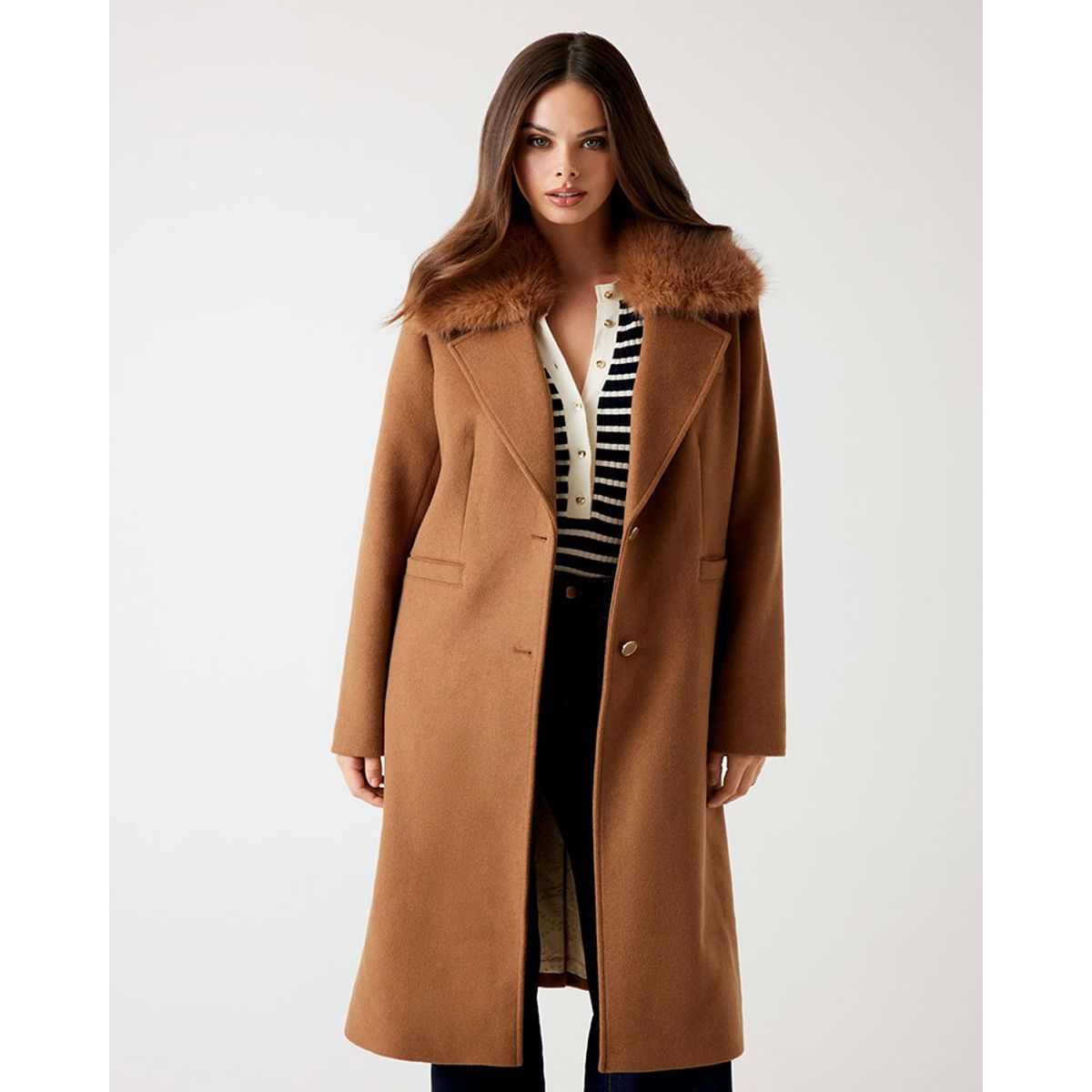 GUESS - Chaqueta Karole Fur Collar Coat Multicolor