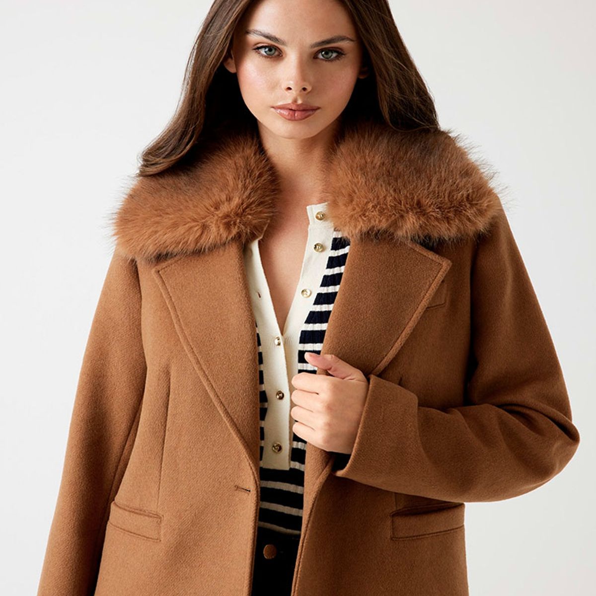 GUESS - Chaqueta Karole Fur Collar Coat Multicolor