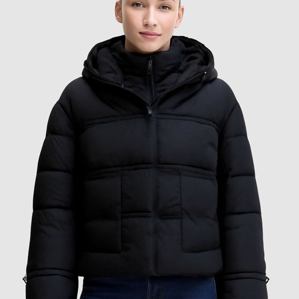 GUESS - Chaqueta New Daisy Crop Logo Puffer Negro