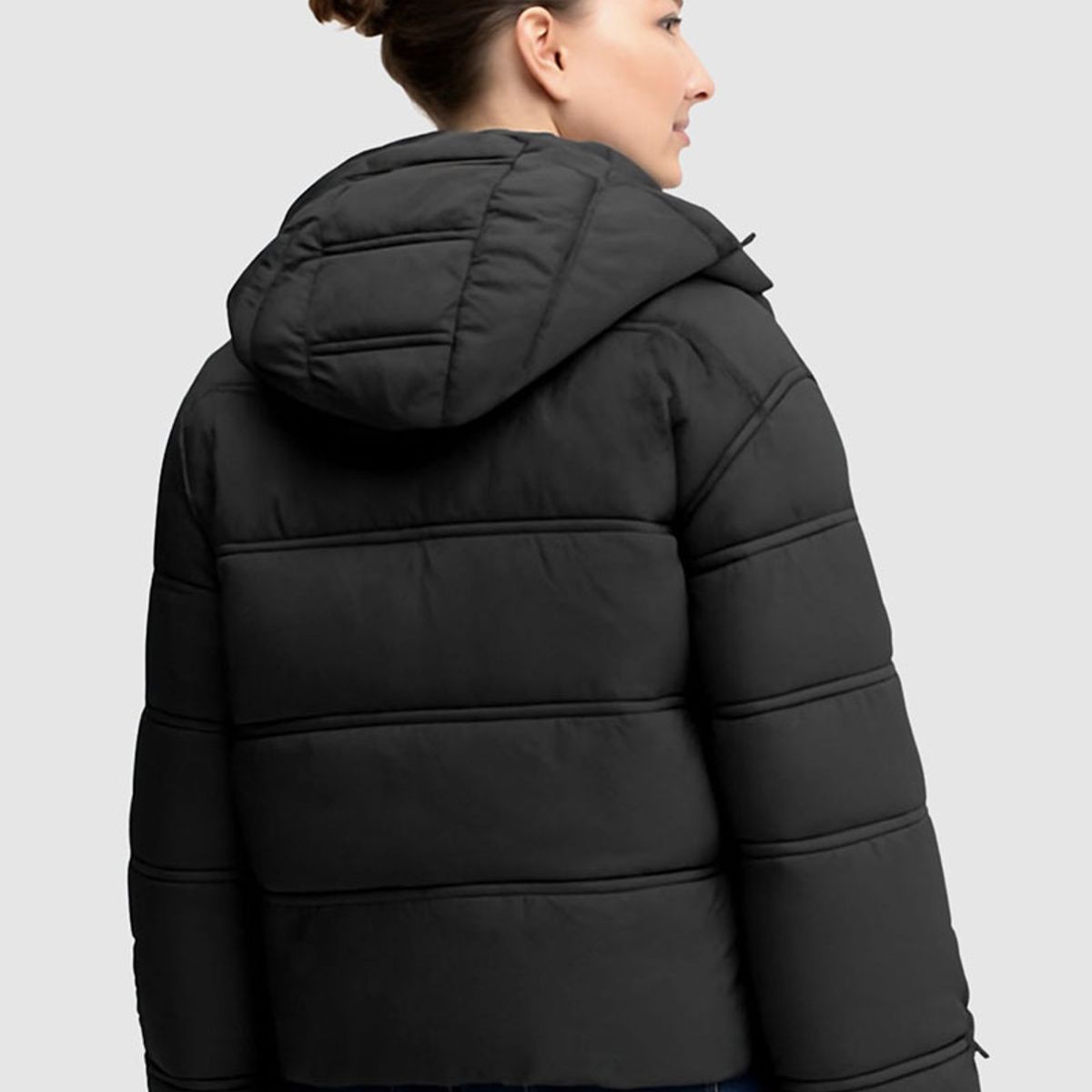 GUESS - Chaqueta New Daisy Crop Logo Puffer Negro
