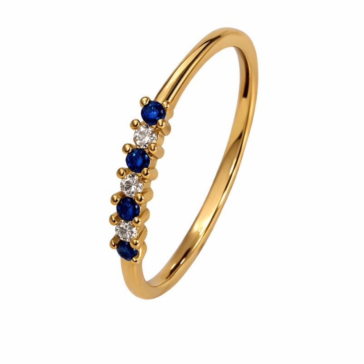 JB JOYAS BARON - Anillo Oro Amarillo 18kt Medio Cintillo Circonita-Zafiro