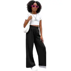 AAYO MODA - Pantalón Ancho Niña 6-16 Negro Moda Invierno Alta Calidad Confortable