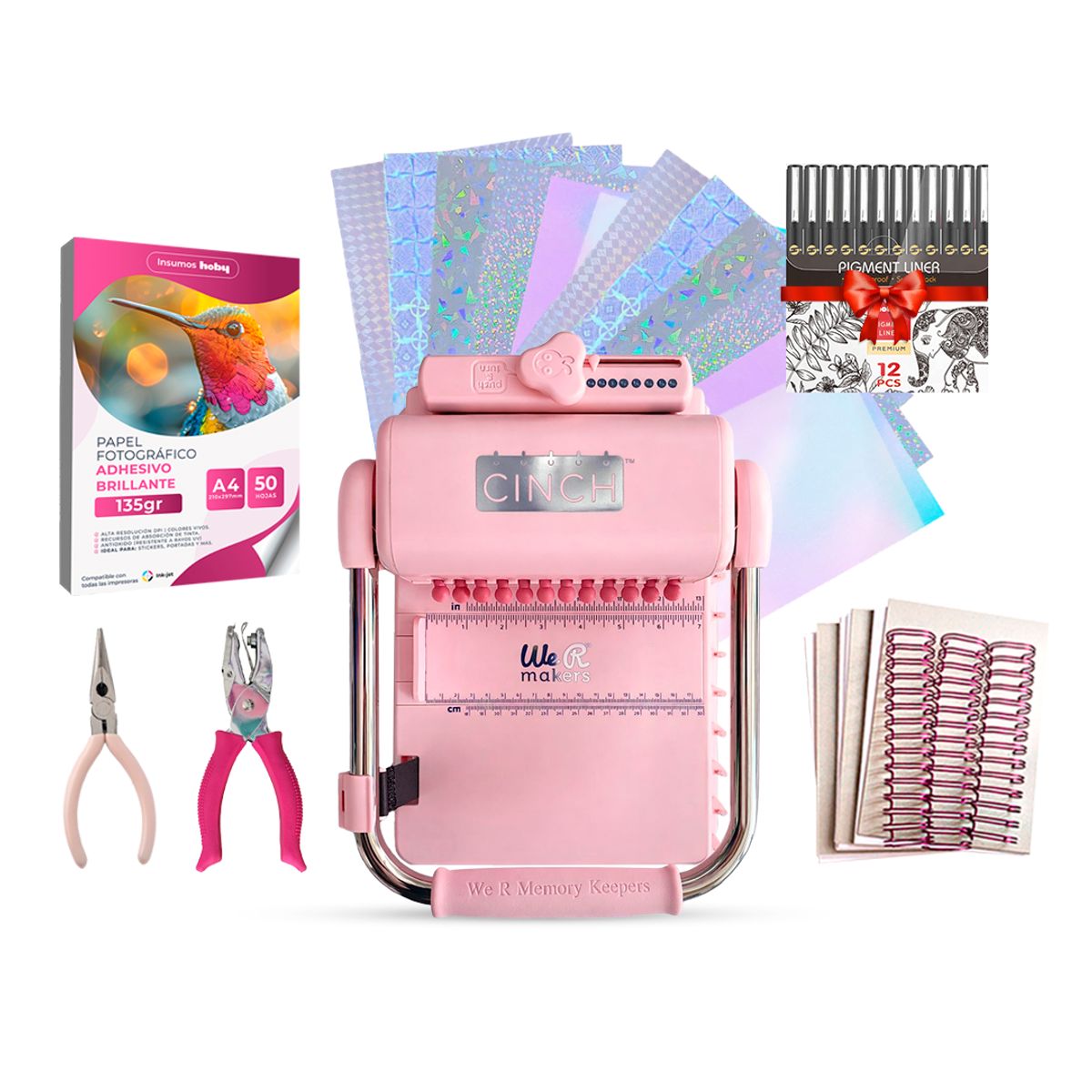 CINCH - Kit Inicial Encuadernadora Cinch We R Pink + Papel y Accesorios