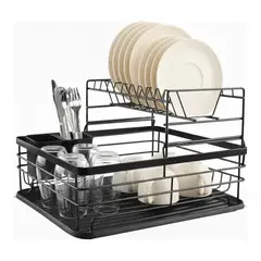 GENERICO - Secaplatos Escurridor 2 Niveles Acero Inox Negro BELUG