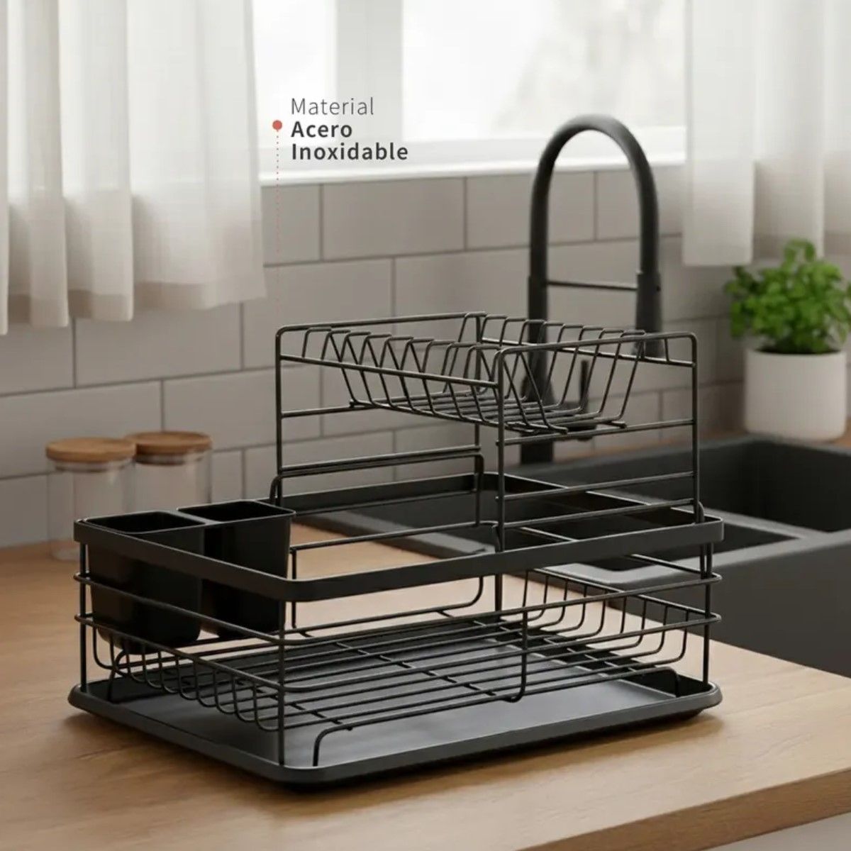 GENERICO - Secaplatos Escurridor 2 Niveles Acero Inox Negro BELUG