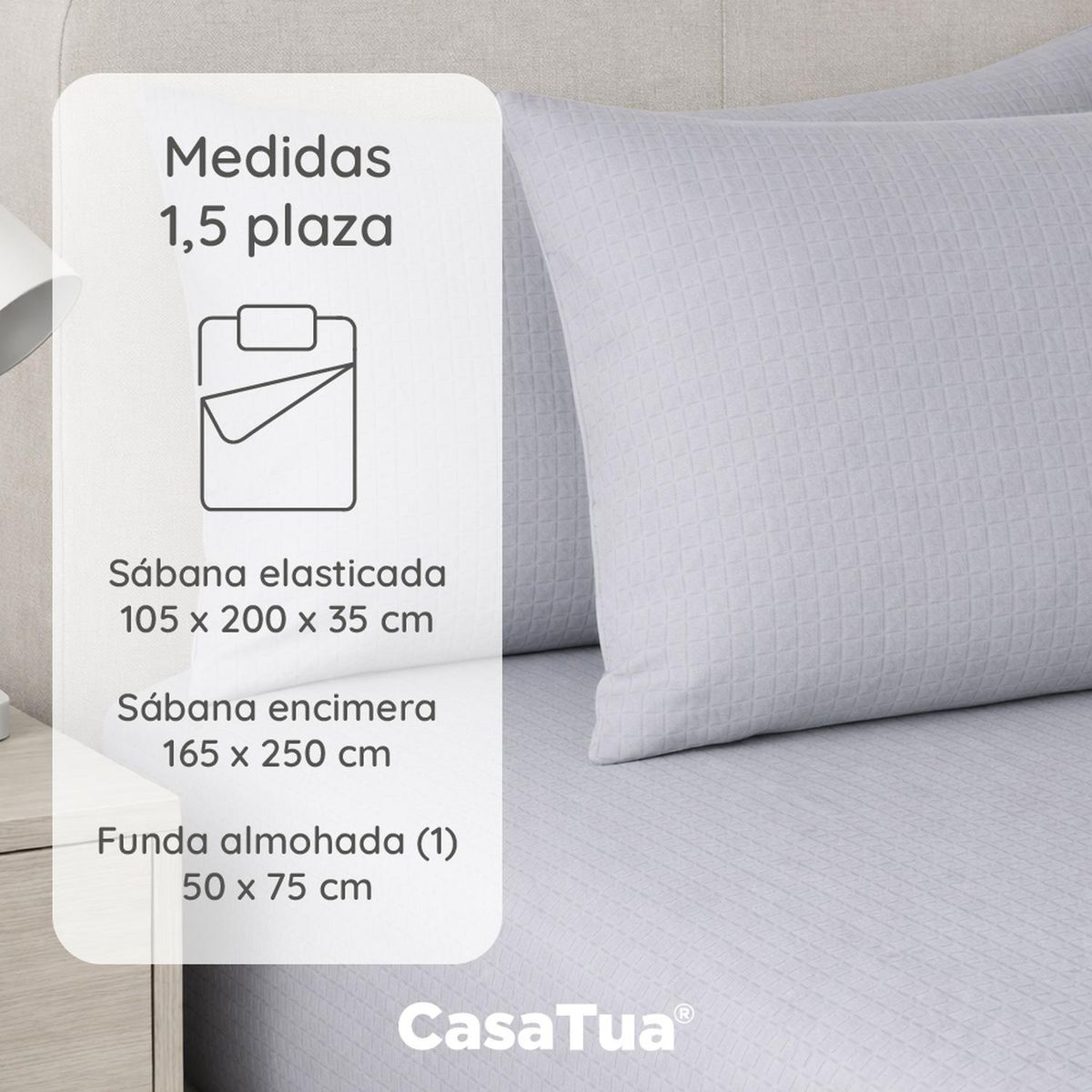 CASATUA - Sabanas 1.5 Plazas Hotel Casatua Textura Ultra Suave + Funda - Gris - 1,5 Plazas