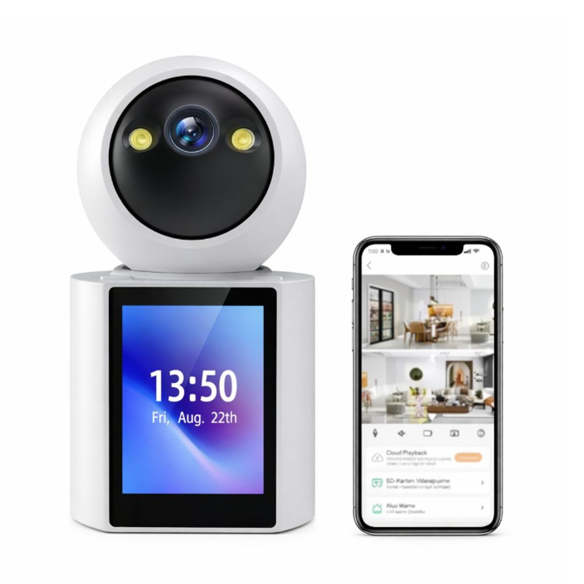GENERICO - Camara Seguridad WiFi 1080P Pantalla Audio Bidireccional Vision Nocturna Interior Vigilancia