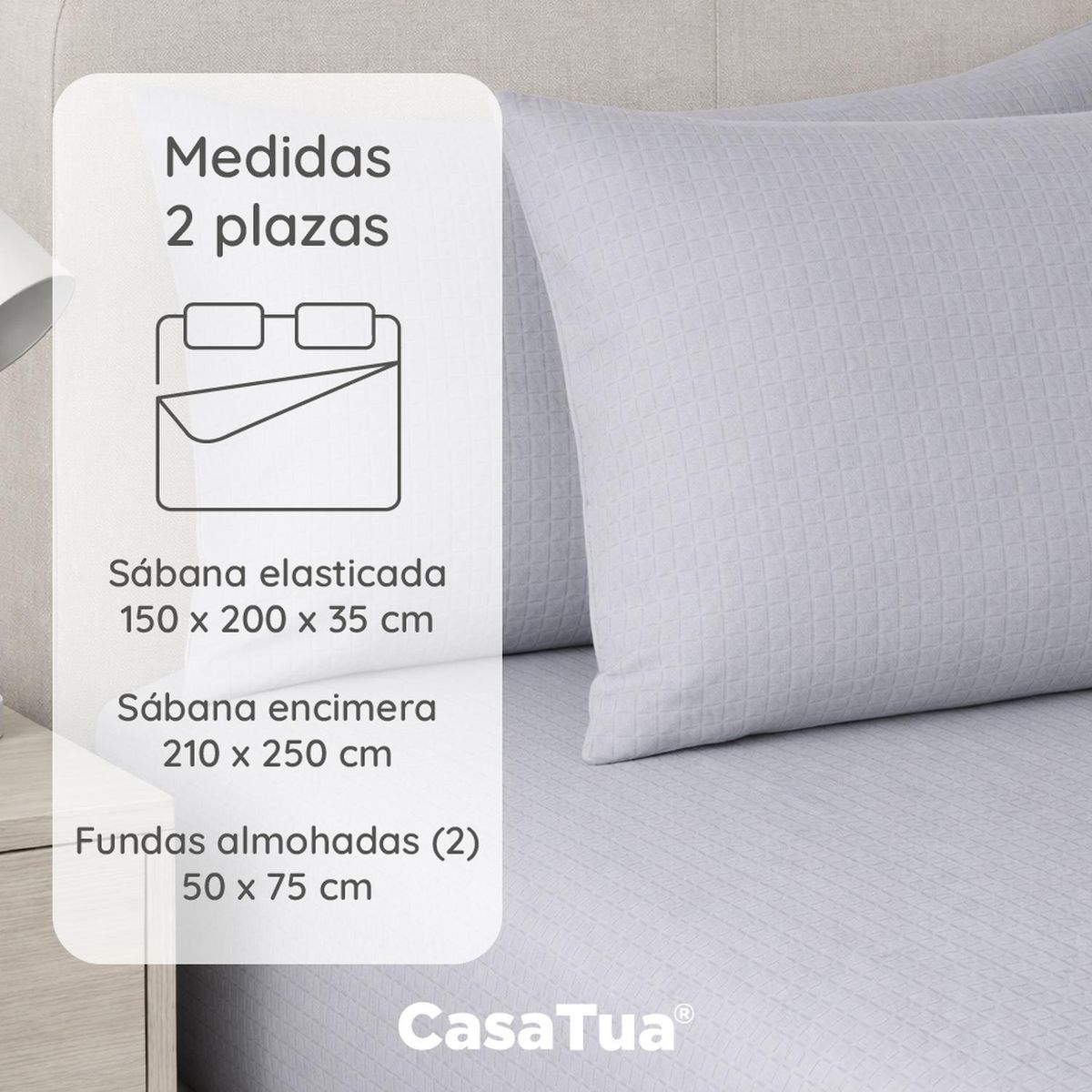 CASATUA - Sabanas 2 Plazas Hotel Casatua Textura Ultra Suave + Fundas - Gris - 2 Plazas