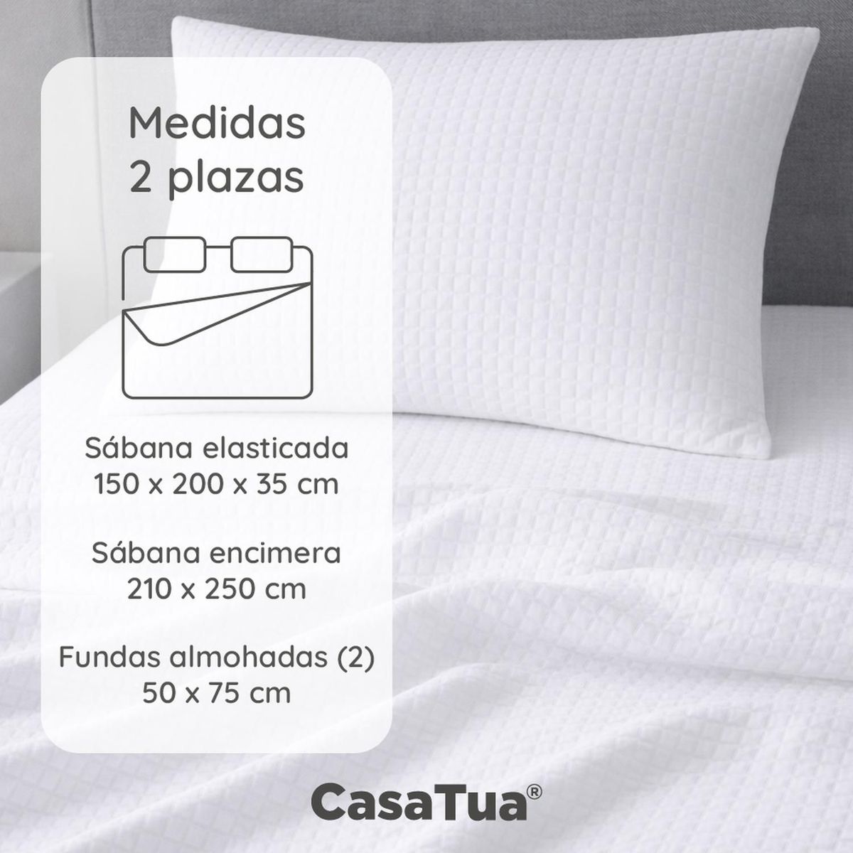 CASATUA - Sabanas 2 Plazas Hotel Casatua Textura Ultra Suave + Fundas - Blanco - 2 Plazas