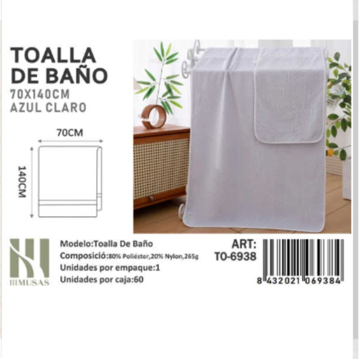 GENERICO - Toalla De Microfibra Suave 70X140Cm Imussa