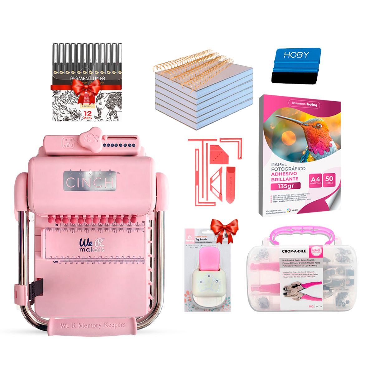 CINCH - Kit Emprendedor Encuadernadora Cinch Rosa Pink + Crop-A-Dile + Insumos