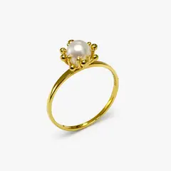 JB JOYAS BARON - Anillo Oro Amarillo 18kt Pistilos y Perla Natural