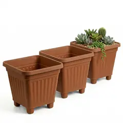 GENERICO - Pack 3 Maceteros Plástico Cuadrado Terracota 10 cm